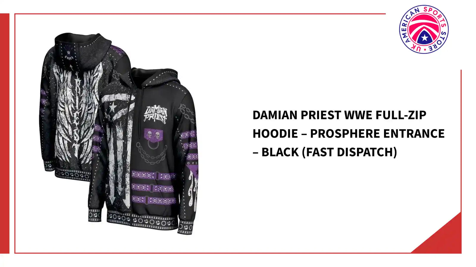 Damian Priest WWE Full-Zip Hoodie &ndash; ProSphere Entrance &ndash; Black (Fast Dispatch) by@Outfy