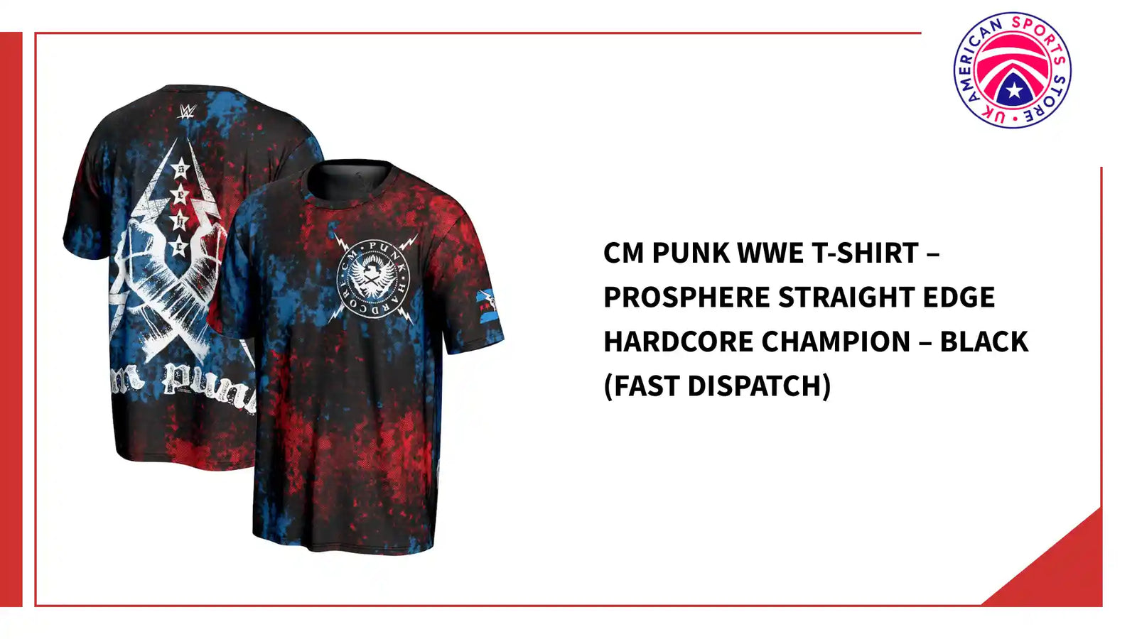 CM Punk WWE T-Shirt &ndash; ProSphere Straight Edge Hardcore Champion &ndash; Black (Fast Dispatch) by@Outfy