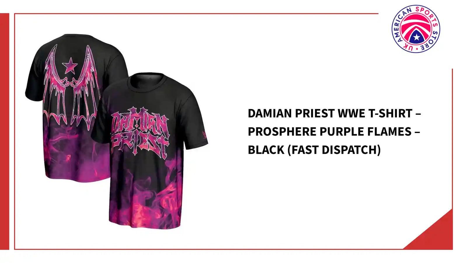 Damian Priest WWE T-Shirt &ndash; ProSphere Purple Flames &ndash; Black (Fast Dispatch) by@Outfy