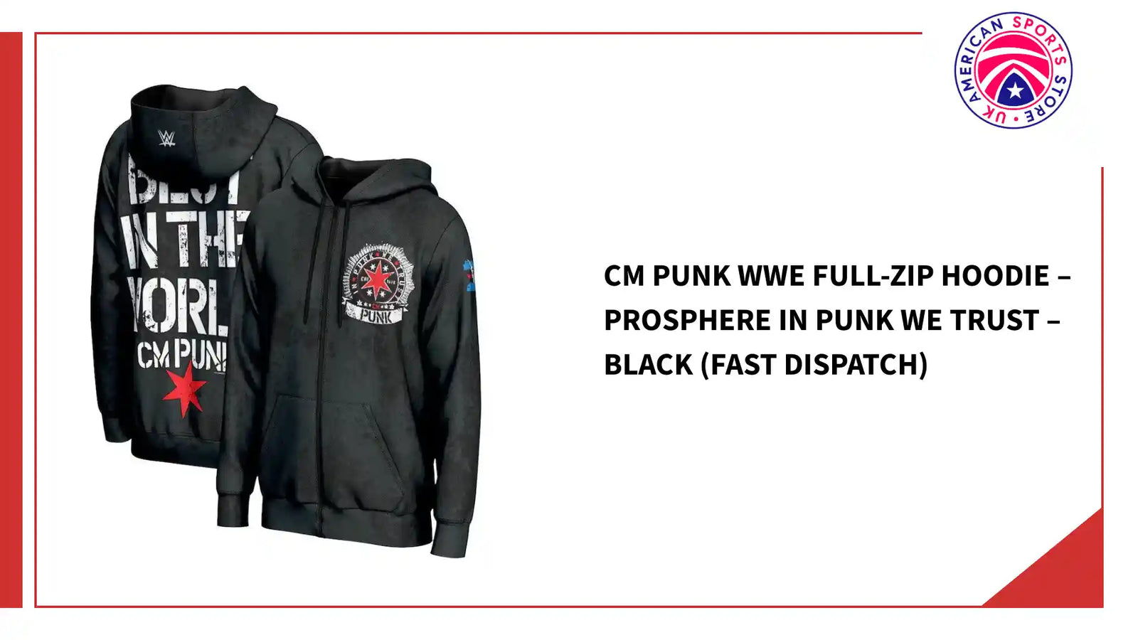 CM Punk WWE Full-Zip Hoodie &ndash; ProSphere In Punk We Trust &ndash; Black (Fast Dispatch) by@Outfy