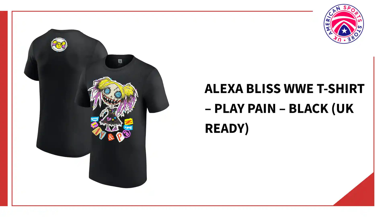 Alexa Bliss WWE T-Shirt &ndash; Play Pain &ndash; Black (UK Ready) by@Outfy