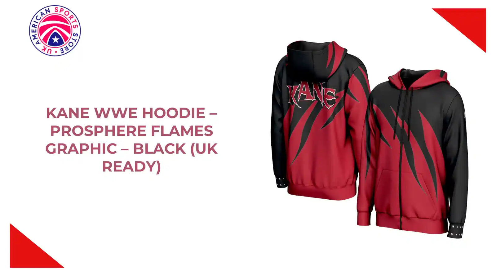 Kane WWE Hoodie &ndash; ProSphere Flames Graphic &ndash; Black (UK Ready) by@Outfy