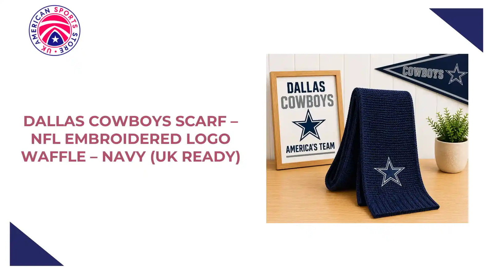 Dallas Cowboys Scarf &ndash; NFL Embroidered Logo Waffle &ndash; Navy (UK Ready) by@Outfy