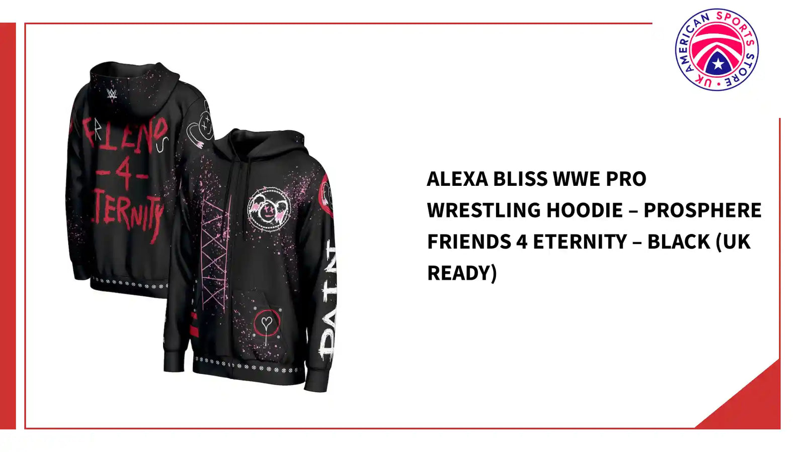 Alexa Bliss WWE Pro Wrestling Hoodie &ndash; ProSphere Friends 4 Eternity &ndash; Black (UK Ready) by@Outfy