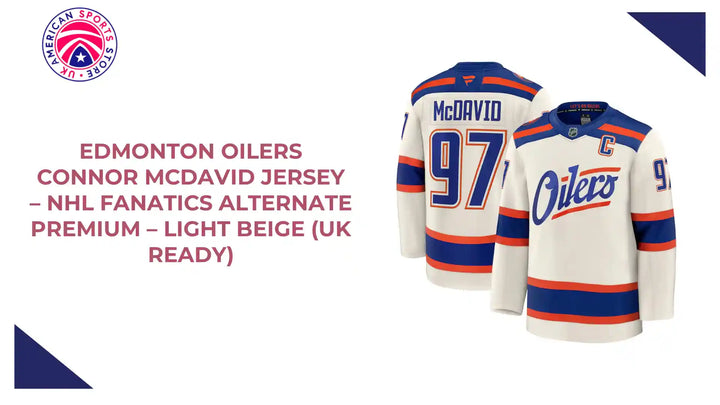 Edmonton Oilers Connor McDavid Jersey &amp;ndash; NHL Fanatics Alternate Premium &amp;ndash; Light Beige (UK Ready) by@Outfy