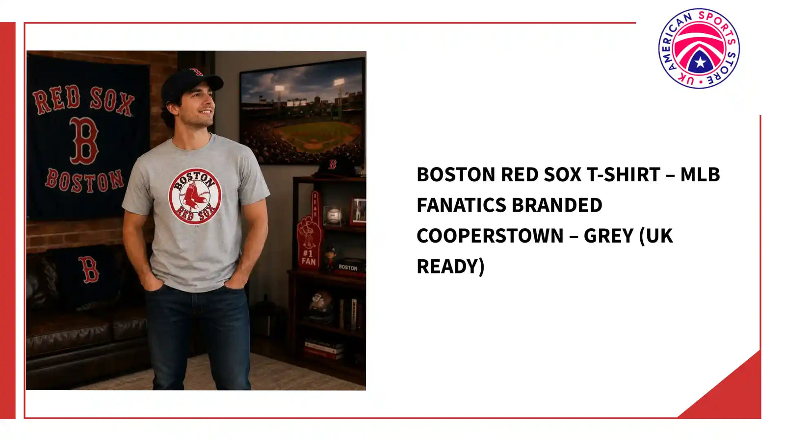 Boston Red Sox T-Shirt &ndash; MLB Fanatics Branded Cooperstown &ndash; Grey (UK Ready) by@Outfy