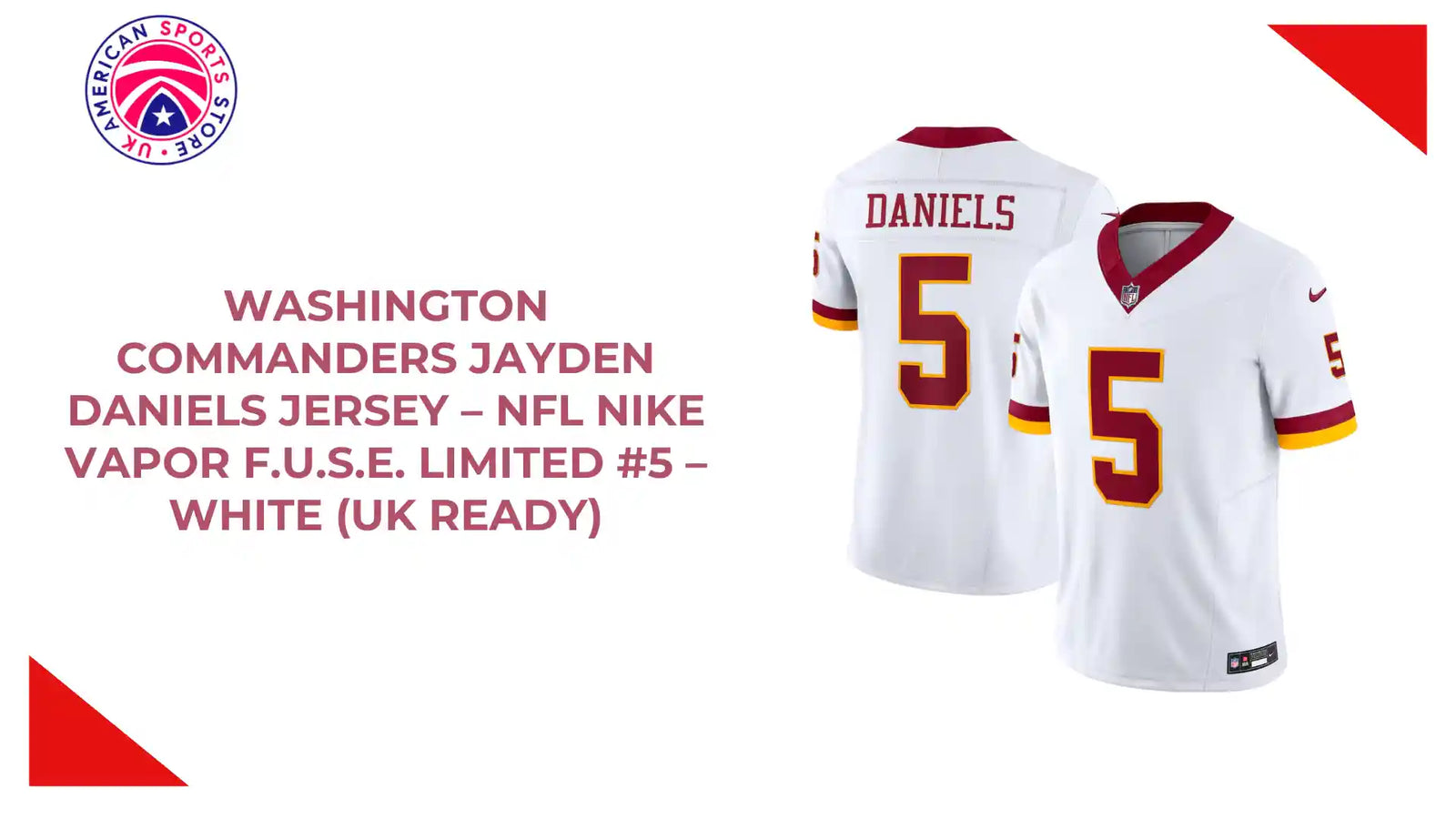 Washington Commanders Jayden Daniels Jersey &ndash; NFL Nike Vapor F.U.S.E. Limited #5 &ndash; White (UK Ready) by@Outfy