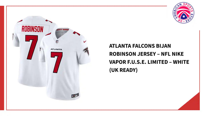 Atlanta Falcons Bijan Robinson Jersey &amp;ndash; NFL Nike Vapor F.U.S.E. Limited &amp;ndash; White (UK Ready) by@Outfy