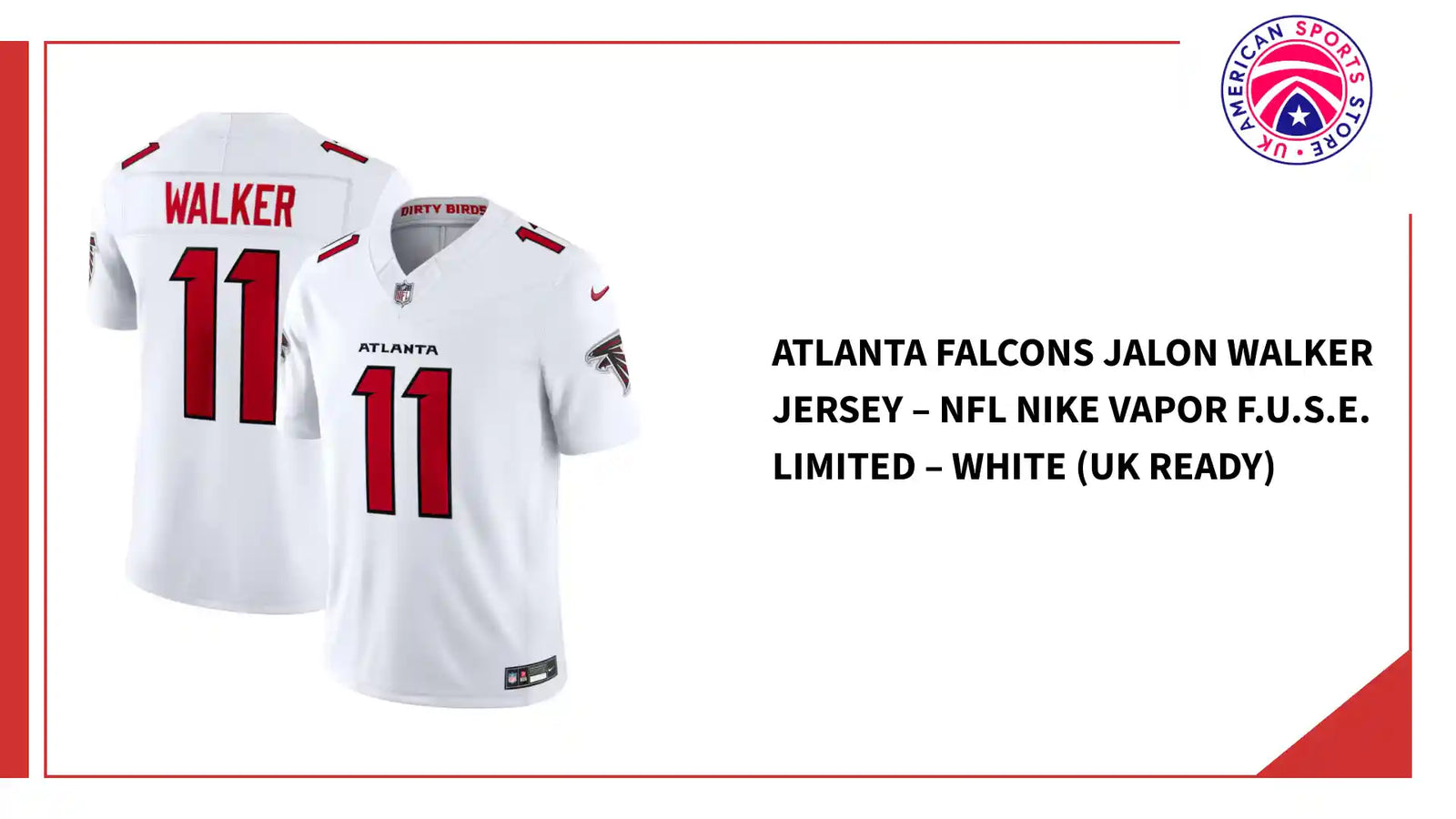 Atlanta Falcons Jalon Walker Jersey &ndash; NFL Nike Vapor F.U.S.E. Limited &ndash; White (UK Ready) by@Outfy