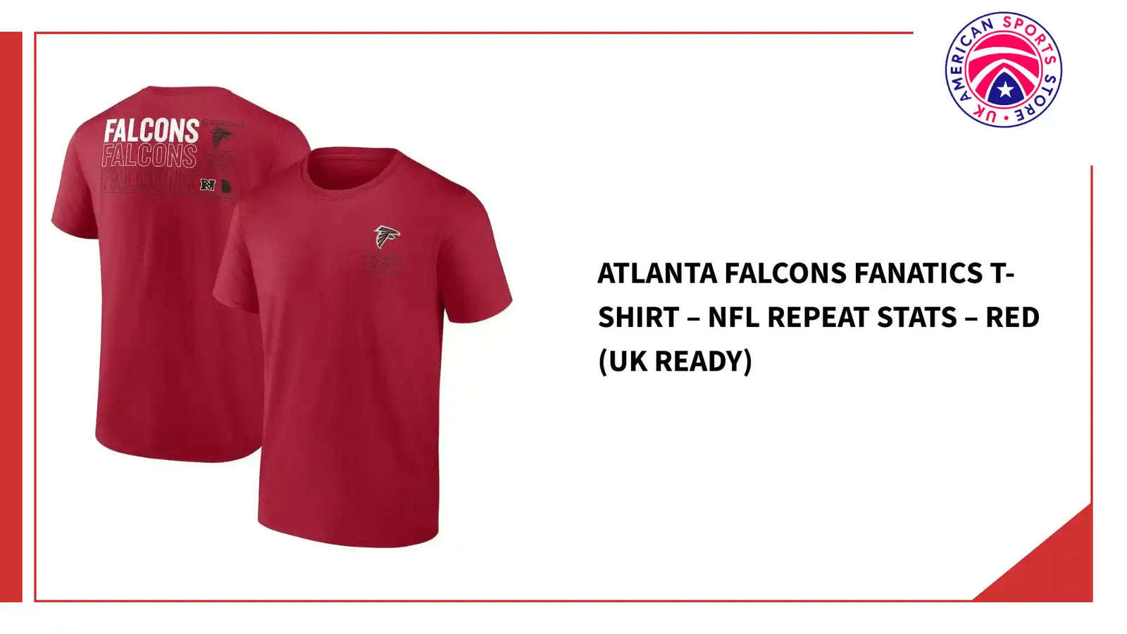 Atlanta Falcons Fanatics T-Shirt &ndash; NFL Repeat Stats &ndash; Red (UK Ready) by@Outfy