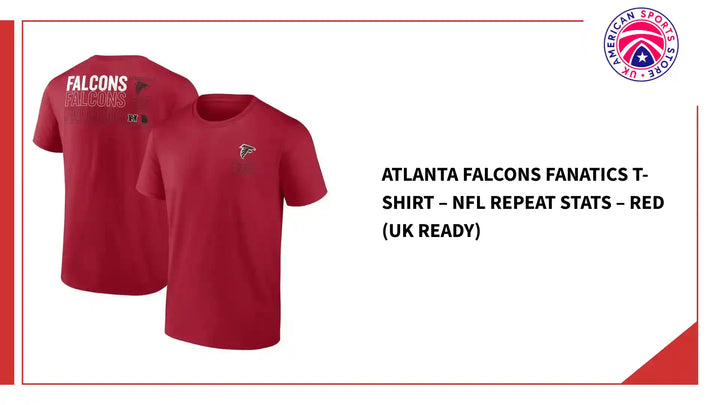 Atlanta Falcons Fanatics T-Shirt &amp;ndash; NFL Repeat Stats &amp;ndash; Red (UK Ready) by@Outfy