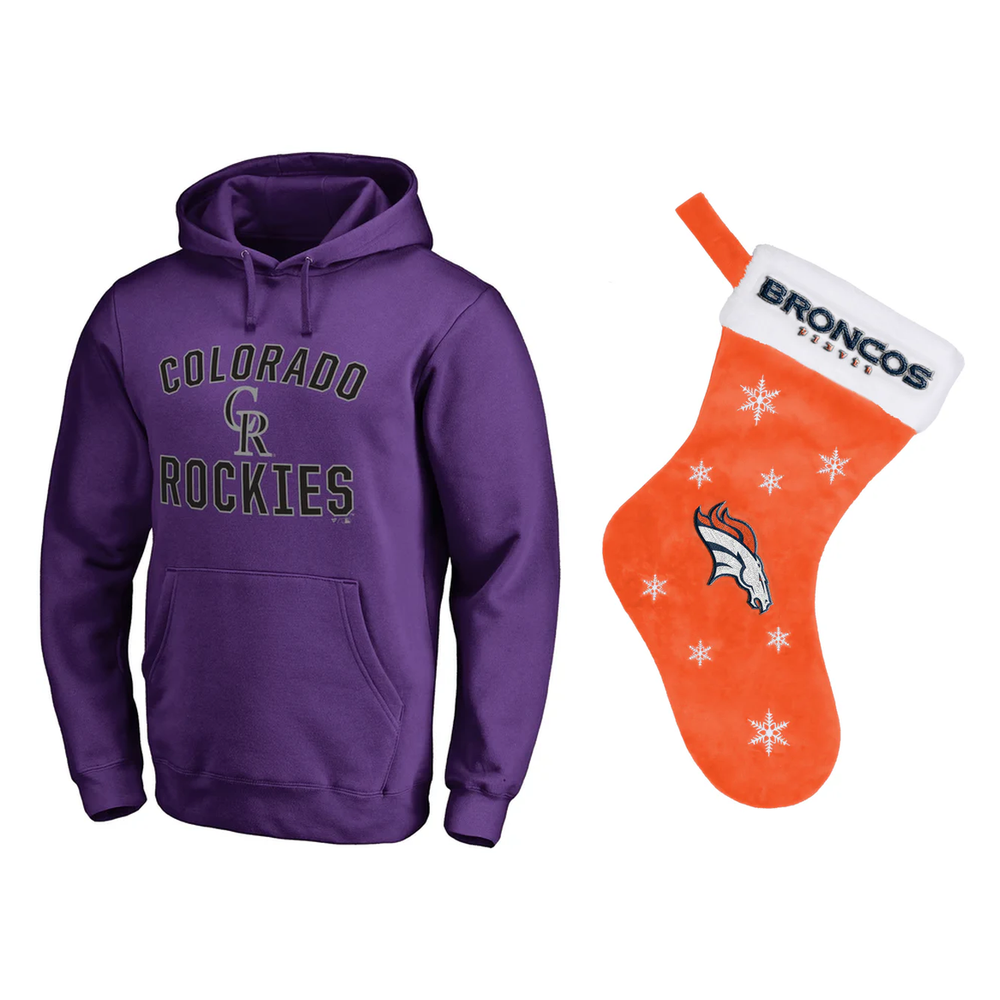 Denver Broncos NFL Stocking + Colorado Rockies MLB Hoodie Bundle – Medium (UK Stock) - UKASSNI