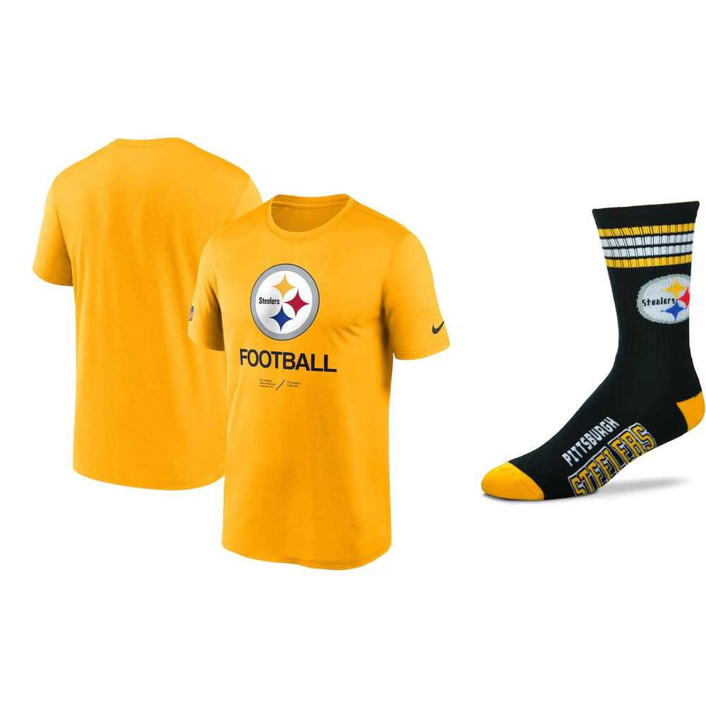 Pittsburgh Steelers NFL T-Shirt & Socks Bundle – Black/Gold – Medium (UK Stock) - UKASSNI