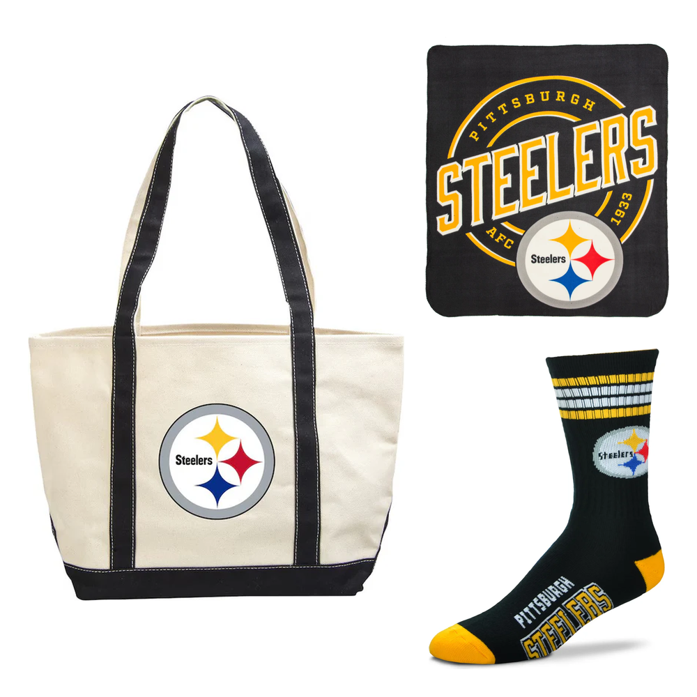 Pittsburgh Steelers NFL Tote Bag, Fleece Blanket & Socks Bundle – One Size (UK Stock) - UKASSNI