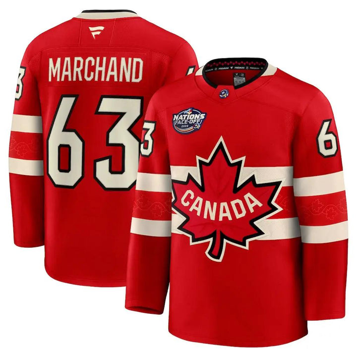 Team Canada Brad Marchand Jersey - Hockey Fanatics 4 Nations Premium – Red – Size 42 (UK Ready) by Fanatics Branded