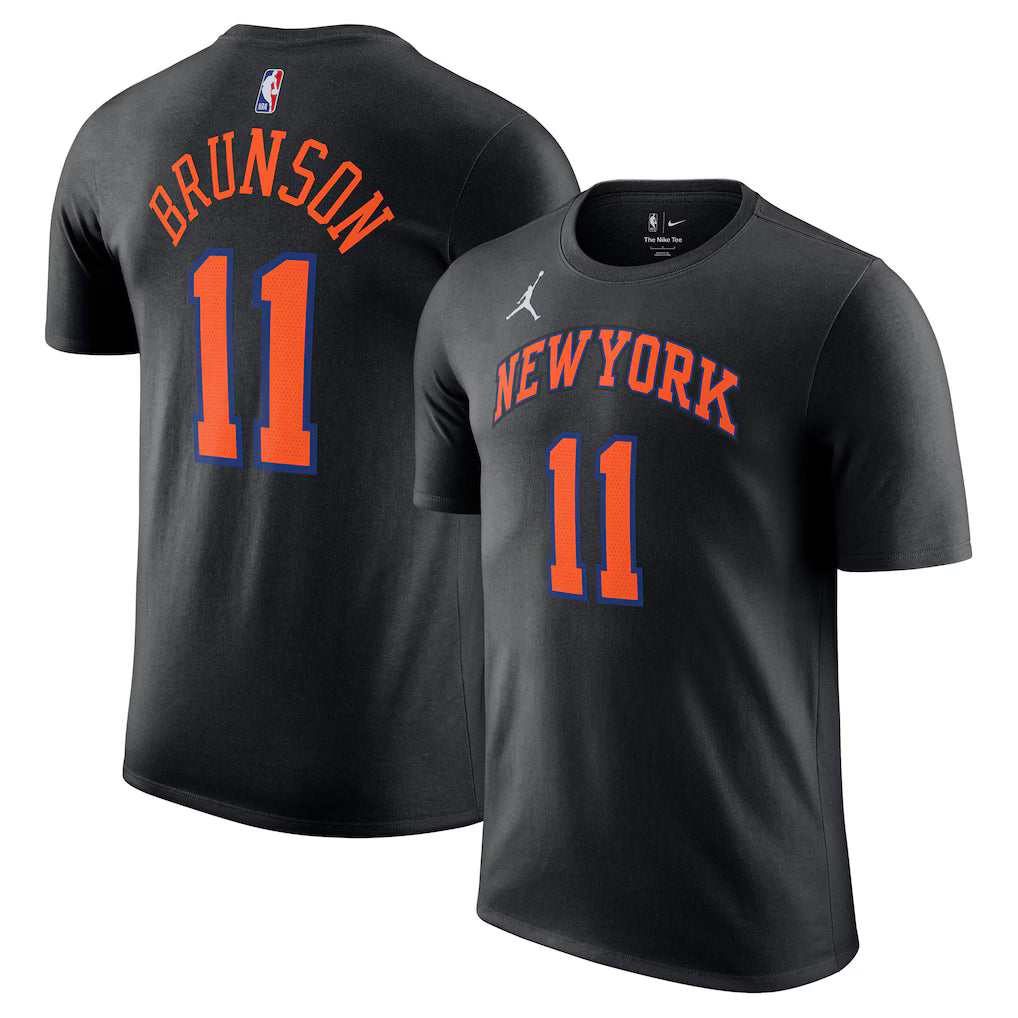 New York Knicks Jalen Brunson Jordan T-Shirt - NBA Name &amp; Number Statement Edition – Black (USA Sourced)