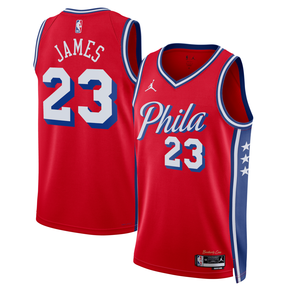 Philadelphia 76ers LeBron James Jersey – NBA Jordan Brand Statement Edition – Red (USA Sourced)