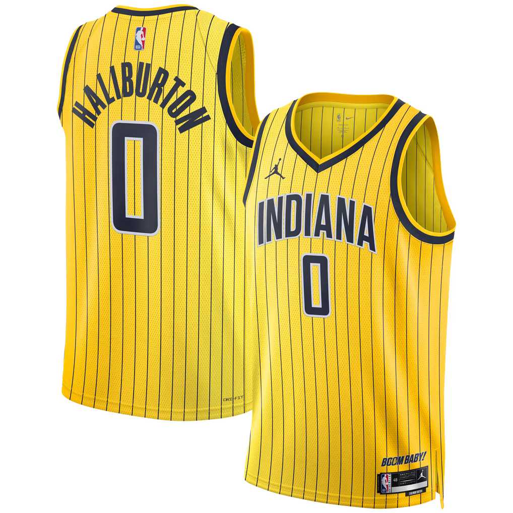 Indiana Pacers Tyrese Haliburton Jersey – NBA Jordan Brand Statement Edition Swingman – Gold (USA Sourced)
