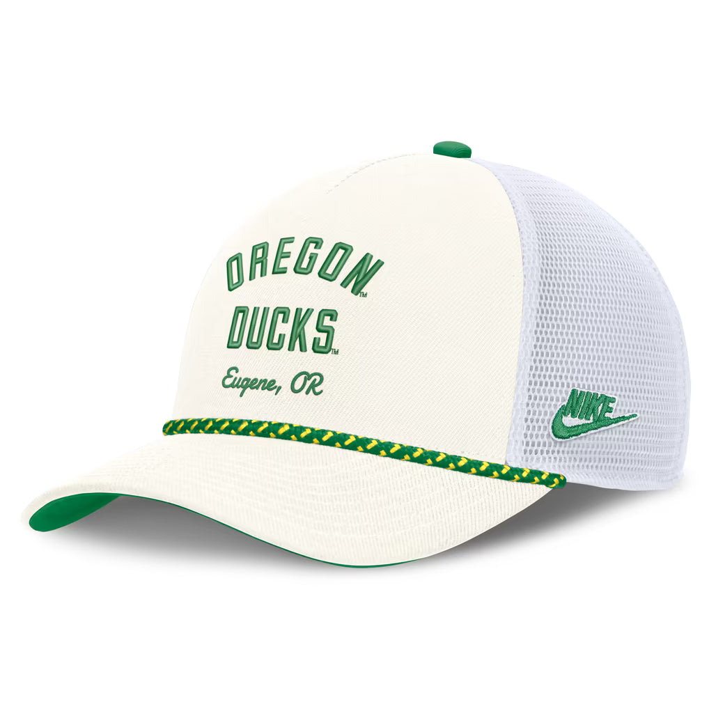 Oregon Ducks Hat – NCAA Nike Mascot Rope Trucker Adjustable – White (USA Sourced)