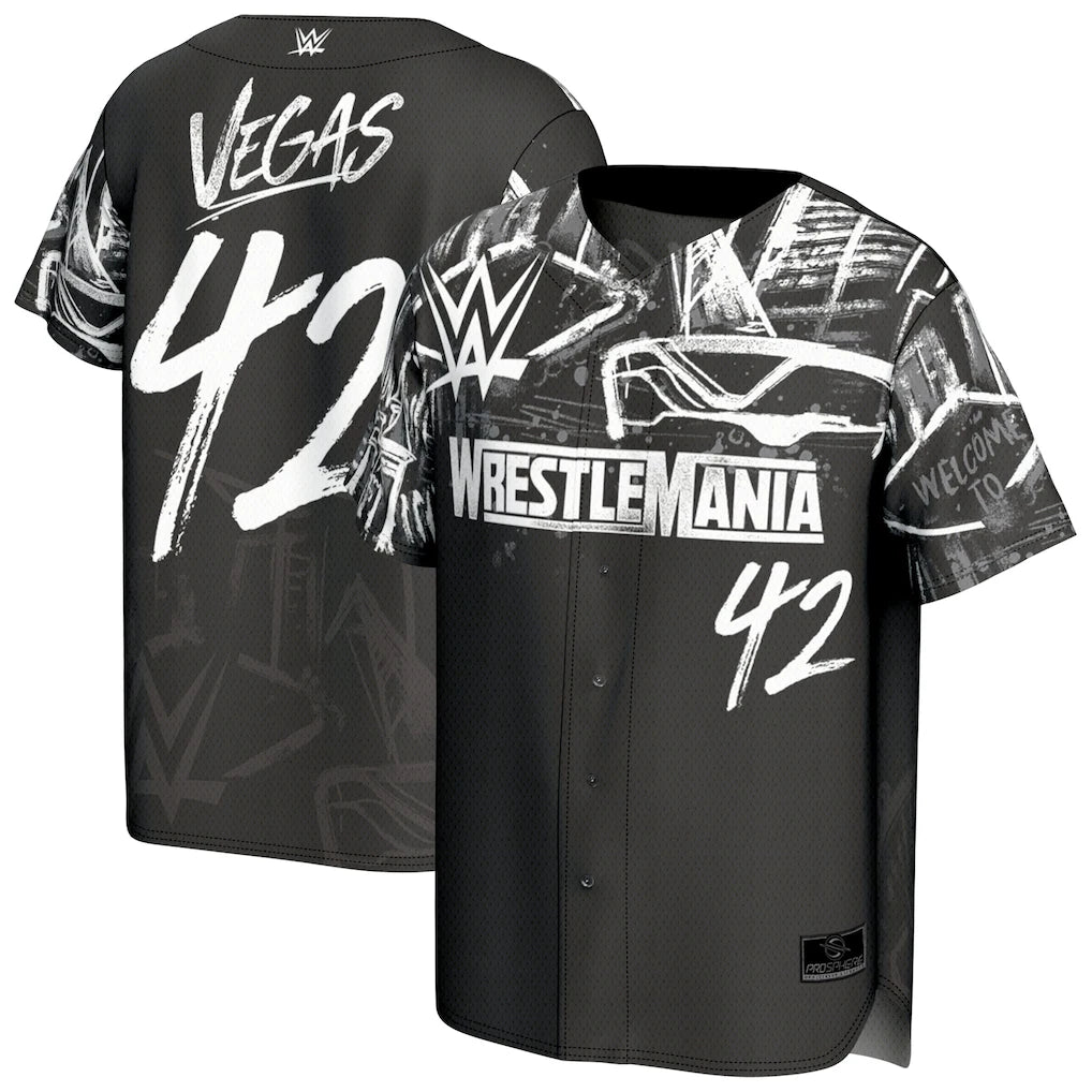 WrestleMania 42 WWE ProSphere Unisex Skyline Fashion Baseball Jersey – Black (USA Stock)