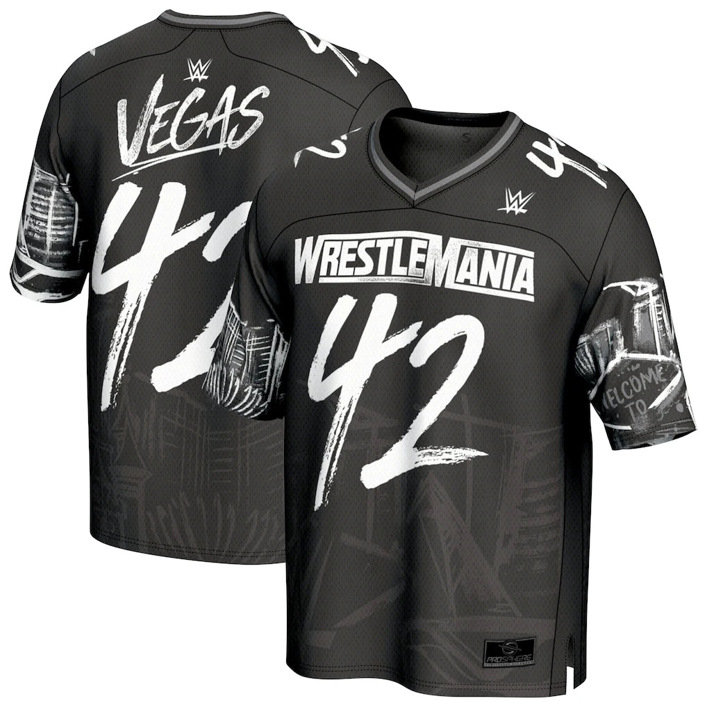 WrestleMania 42 WWE ProSphere Unisex Skyline Fashion Football Jersey – Black (USA Stock)