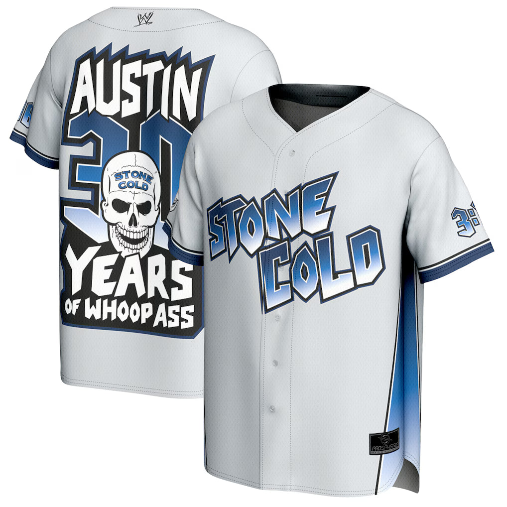 Stone Cold Steve Austin Jersey - WWE ProSphere 30th Anniversary Baseball Fashion – Gray (USA Sourced) by Prosphere
