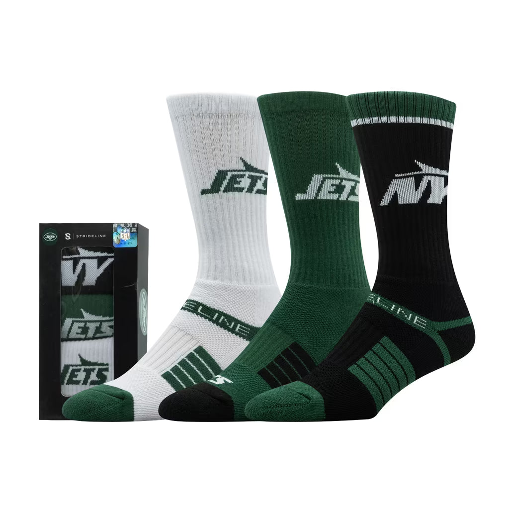 New York Jets Socks – NFL Strideline Unisex Premium 3-Pack Knit Crew – Multi (USA Sourced)