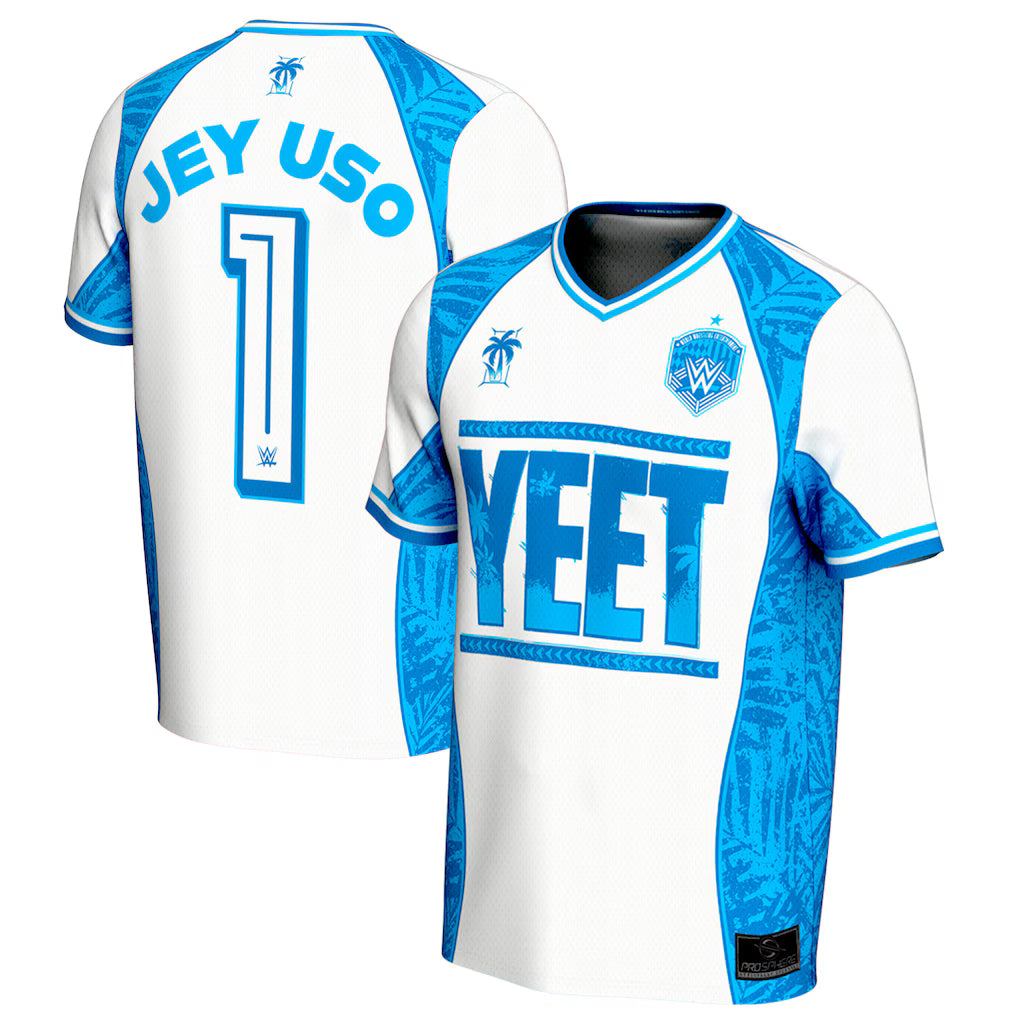 Jey Uso Jersey - WWE ProSphere YEET Soccer Jersey – Blue/White (USA Sourced)