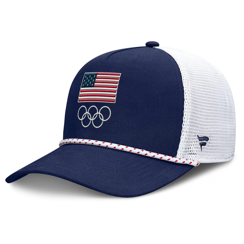 Team USA Olympics Fanatics Oath Rope Trucker Adjustable Hat – Navy/White (USA Stock) - UKASSNI