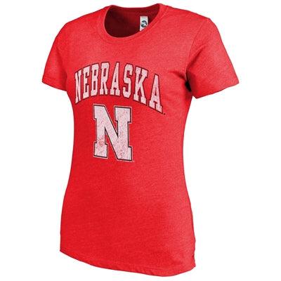 Nebraska Cornhuskers NCAA UK Women's Heathered Scarlet Big Arch & Logo T-Shirt - UKASSNI