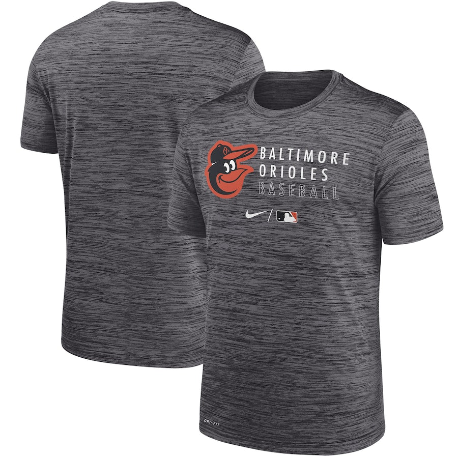 Baltimore Orioles MLB UK Nike Authentic Collection Velocity Practice Performance T-Shirt - Heathered Black - UKASSNI