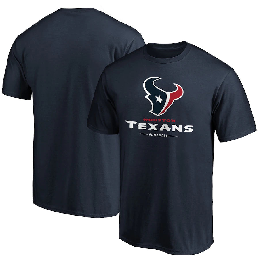 Houston Texans NFL UK Fanatics Branded Team Lockup Logo T-Shirt - Navy - UKASSNI