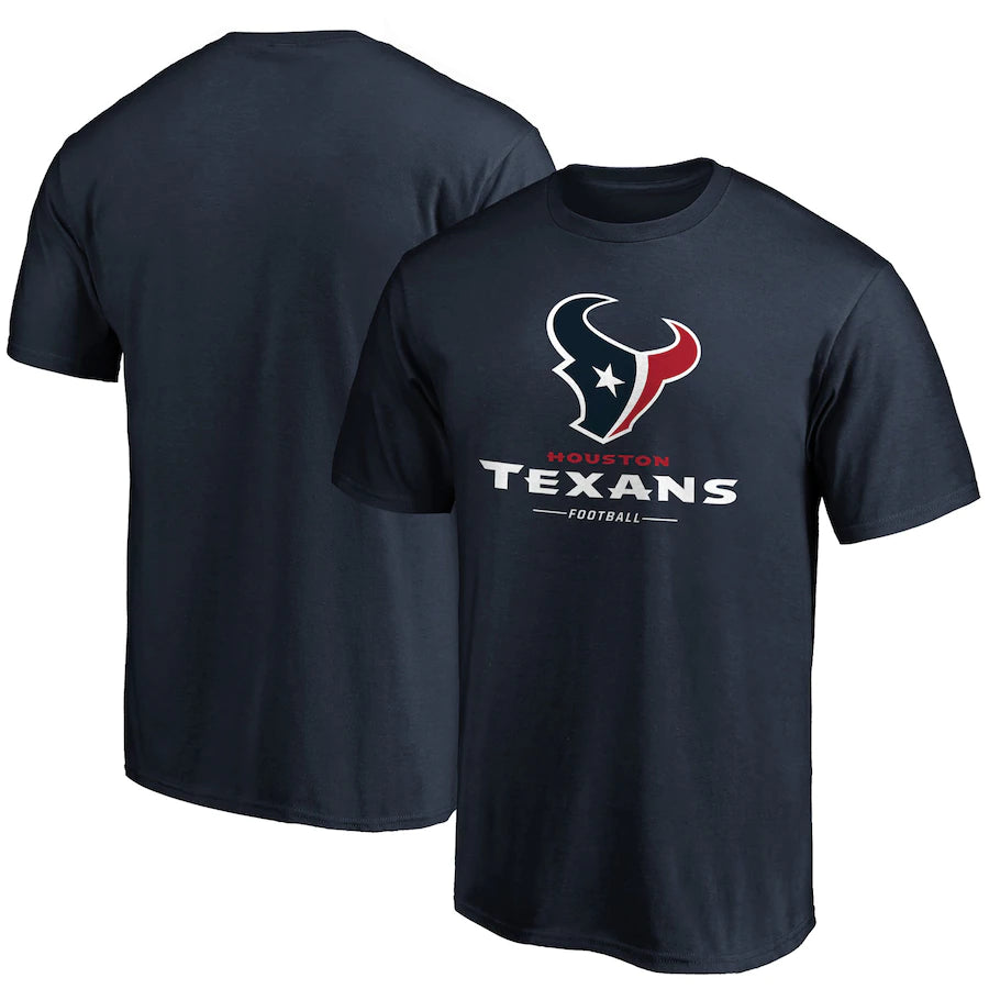 Houston Texans NFL Fanatics Branded Team Lockup Logo T‑Shirt – Navy (UK Stock) - UKASSNI