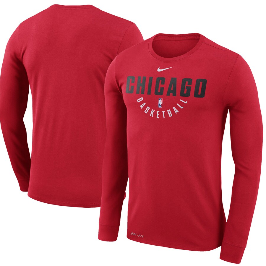 Chicago Bulls NBA UK Nike Practice Long Sleeve Performance T-Shirt - Red - UKASSNI