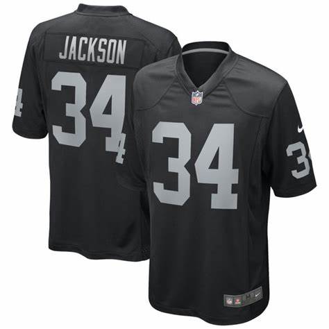 Las Vegas Raiders Nike Bo Jackson NFL UK Large Retired Player Jersey - Black - Officially Licensed - Mesh Panels - 100% Polyester - UKASSNI