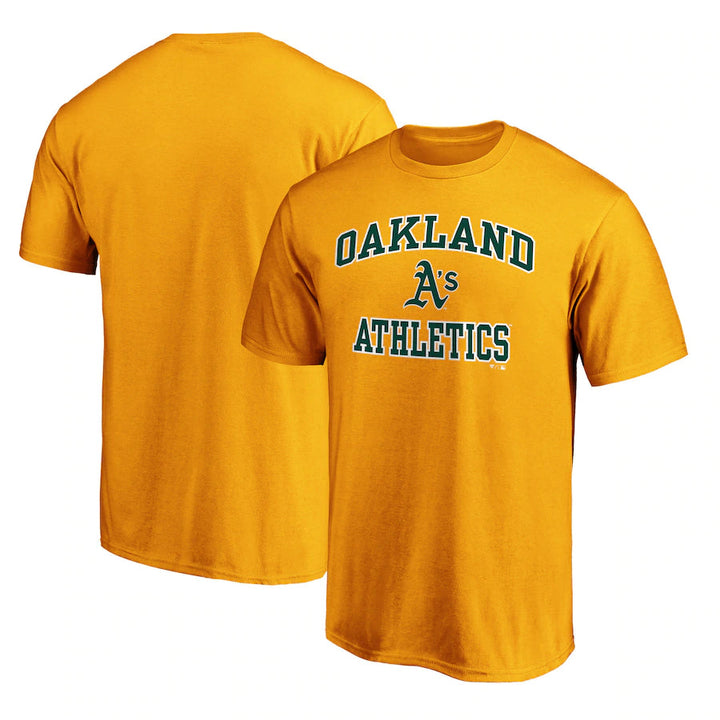 Oakland Athletics MLB Fanatics Branded Heart &amp; Soul T-Shirt – Gold (UK Stock) - UKASSNI