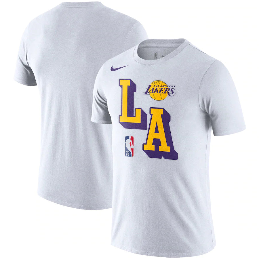 Los Angeles Lakers NBA UK Nike Courtside Performance Block T-Shirt - White - UKASSNI